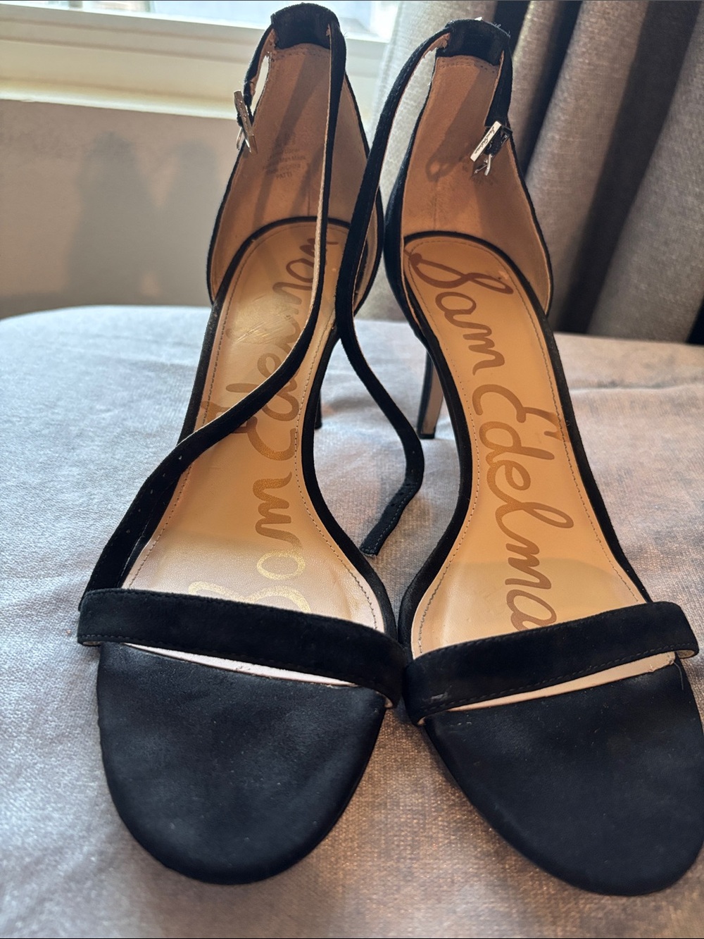 Sam Edelman Black Suede Strappy Ankle-Heel Sandals